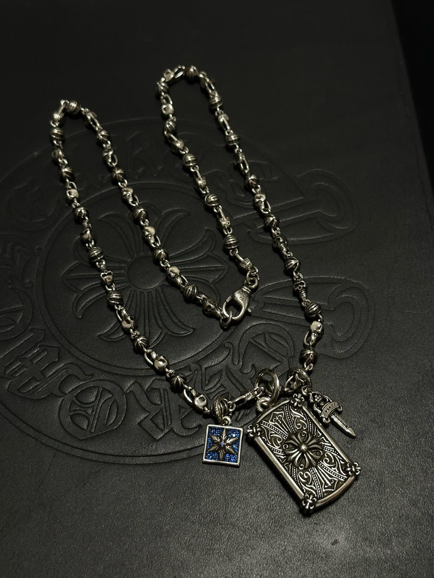 Chrome Hearts Black Orchid Silver Necklace with Charms Chrome Hearts Black Orchid Silver Necklace with Charms